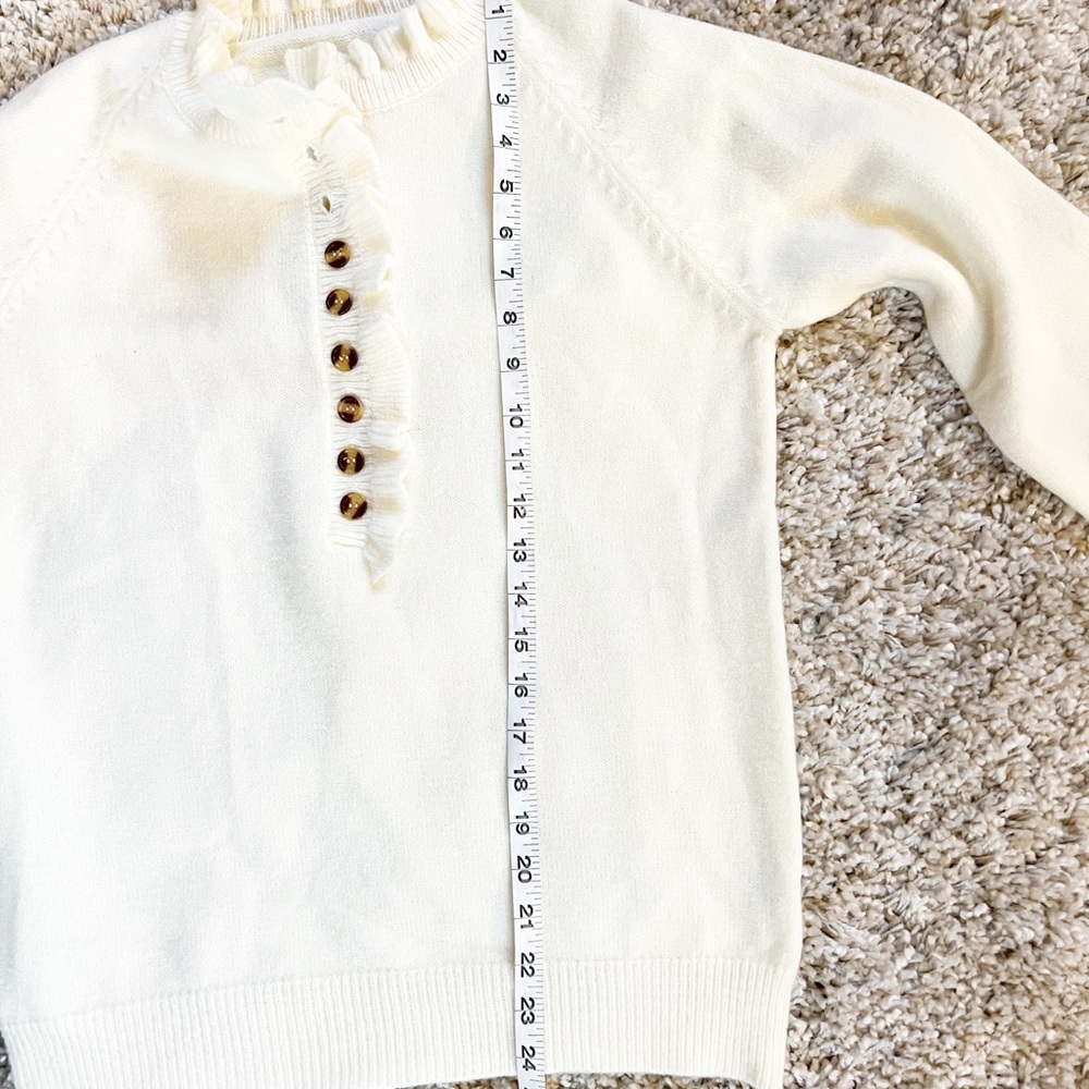 Women's Round Neck Button Down Knit Ribbed Sweater with Ruffles Size Small - Picture 8 of 10